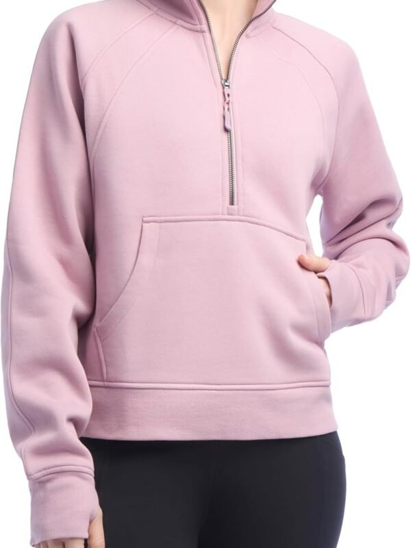 Women’s Ribbed Half Zip Pullover Sweatshirt Casual Loose Fit