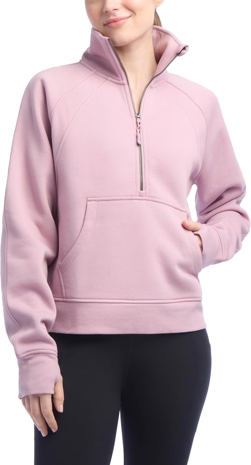 Women’s Ribbed Half Zip Pullover Sweatshirt Casual Loose Fit