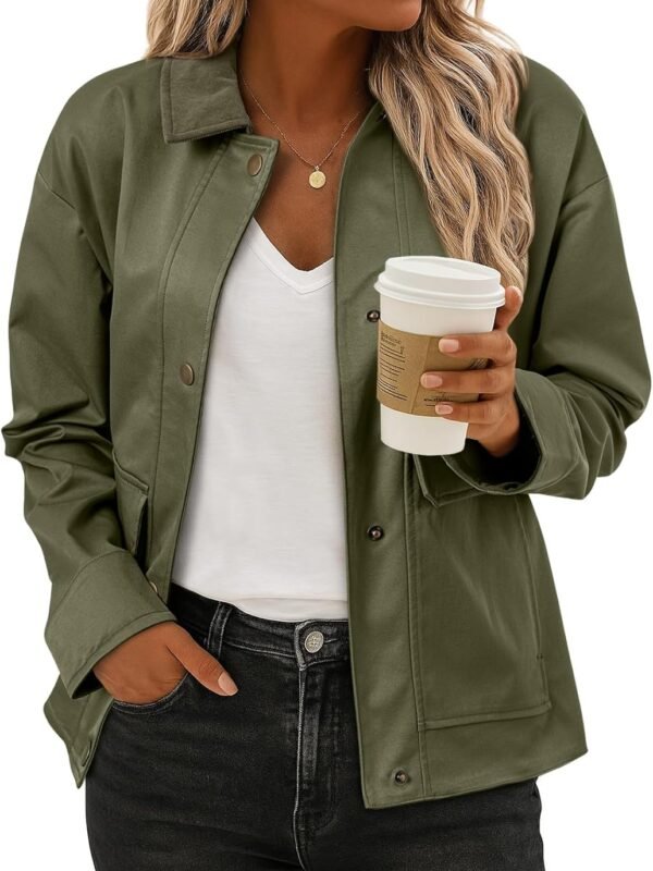 Women’s Lightweight Cropped Jacket Button Down Casual Coat with Pockets