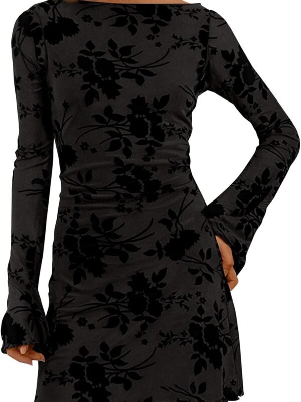 Women’s Floral Mesh Bodycon Mini Dress Long Sleeve Party Outfit
