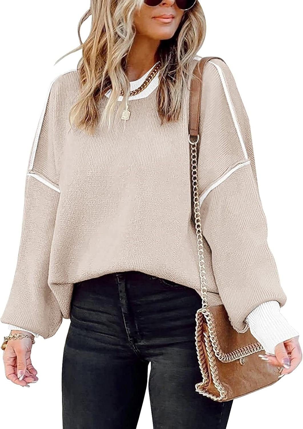 Women’s Oversized Batwing Sleeve Color Block Knit Sweater