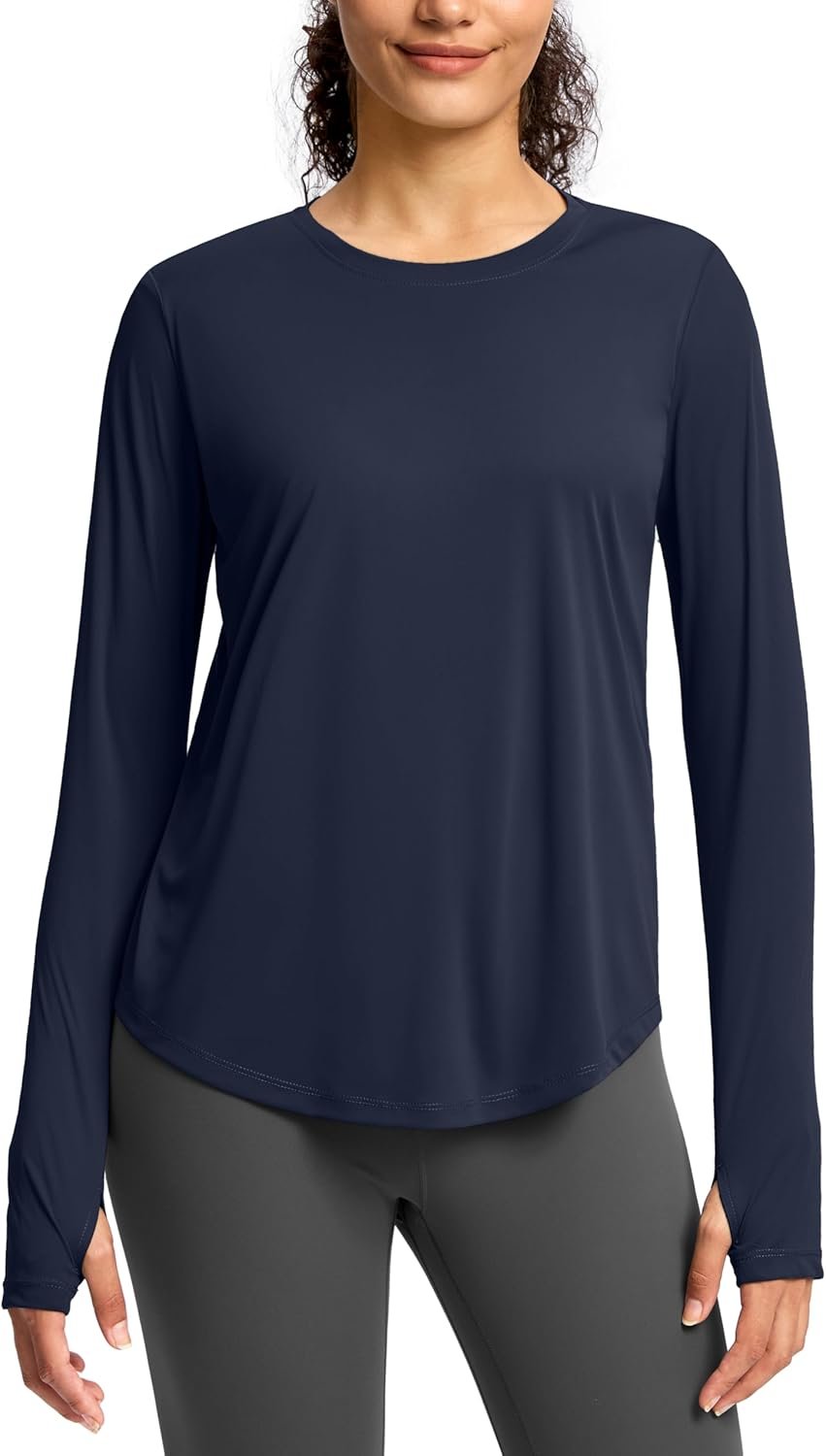 Lightweight women's long sleeve athletic shirt gym running UV protection moisture-wicking tee - Image 2