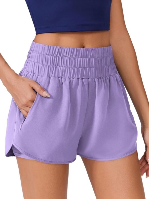 Women’s Quick Dry High Waist 2-in-1 Running Shorts with Zipper Pockets