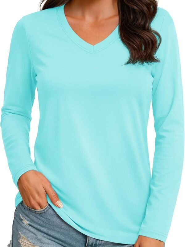 Women's lightweight V-neck athletic top quick-dry UV protection hiking running shirt
