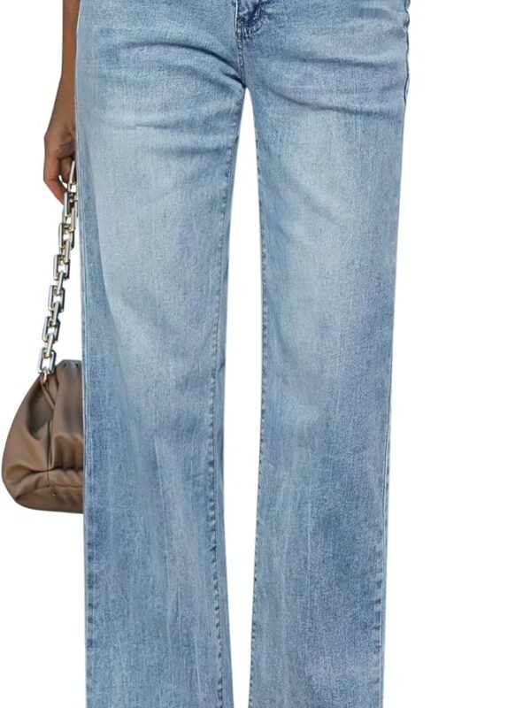 Women’s High Waisted Straight Leg Frayed Hem Loose Denim Jeans