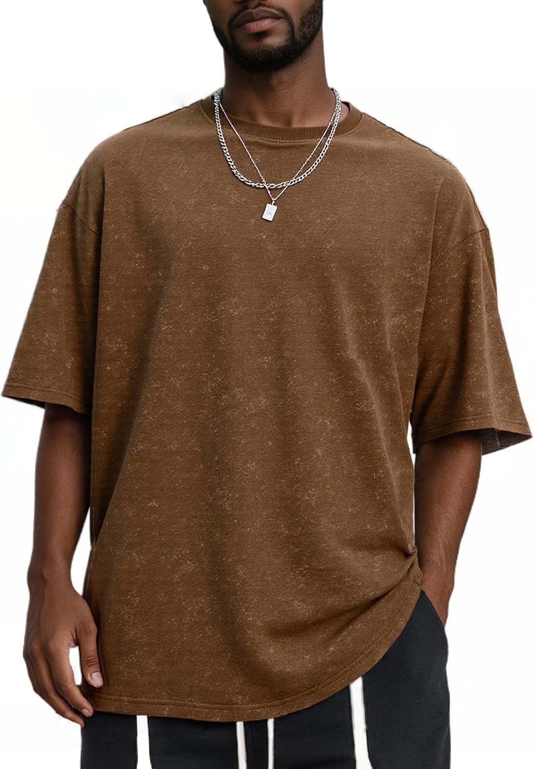 Oversized men's streetwear vintage short sleeve casual loose basic T-shirt