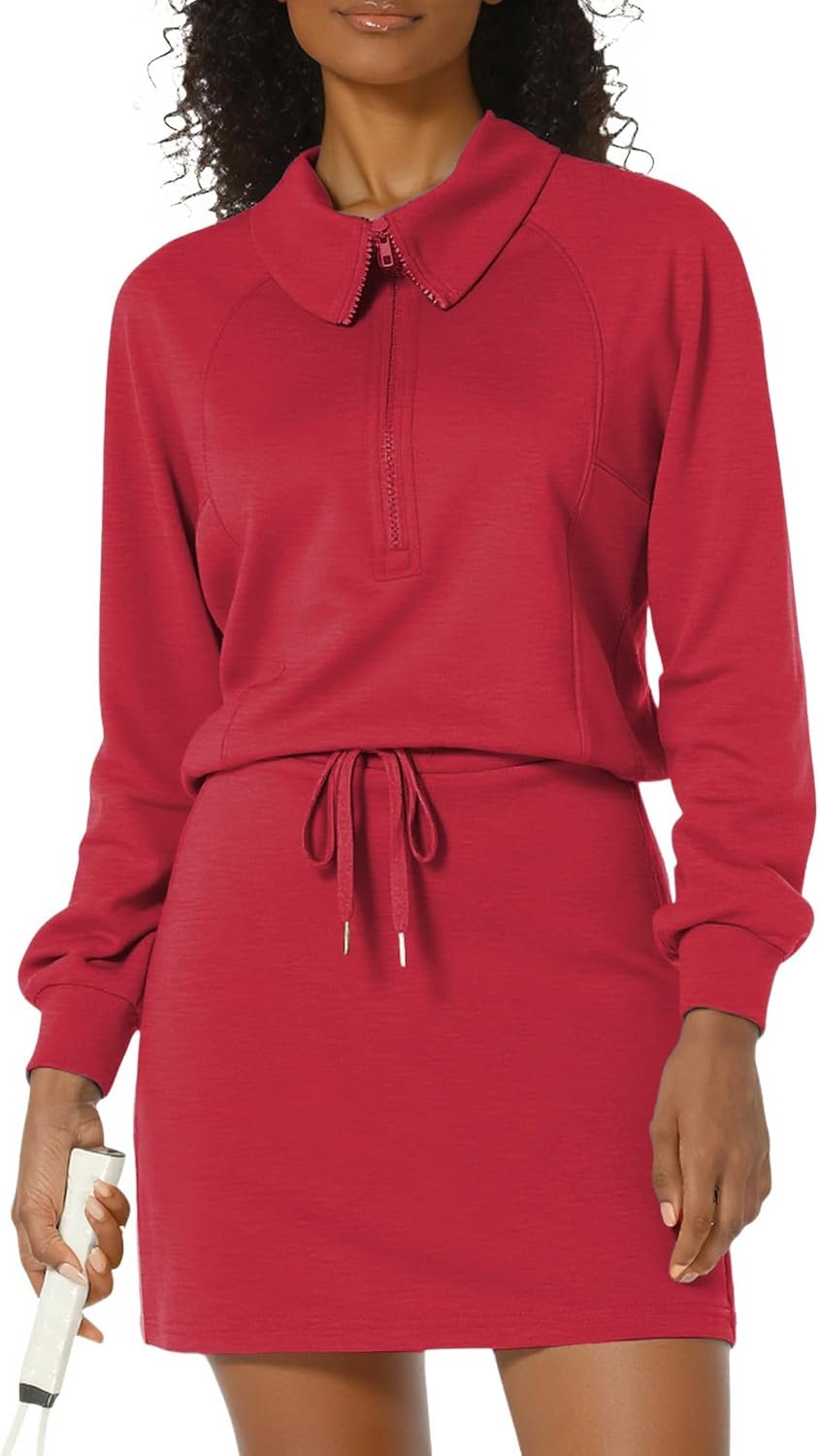 Women's 2-piece athletic skort tracksuit half zip long sleeve sweatshirt outfit