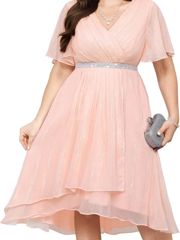 Women’s Plus Size Pleated Wrap V Neck Cocktail Dress