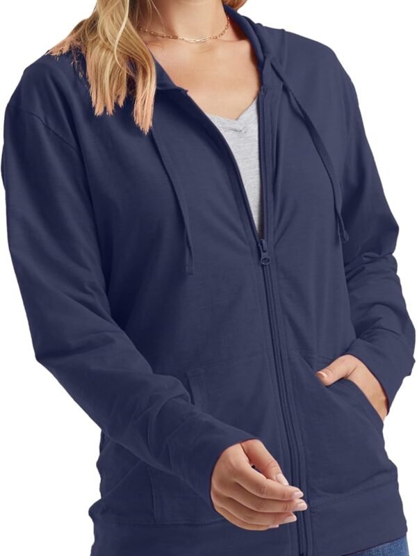 Women’s Slub Knit Full Zip Hooded Top Textured Cotton Casual Hoodie