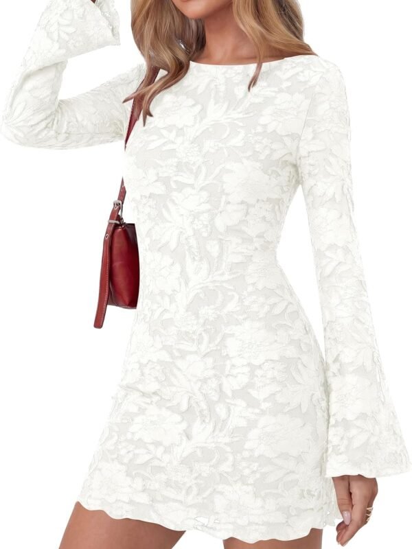Women’s Floral Mesh Long Sleeve Bodycon Mini Dress