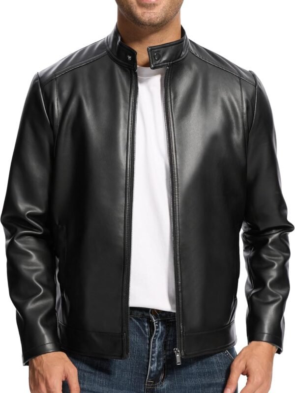 Men’s Lightweight Motorcycle Bomber Jacket with Stand Collar