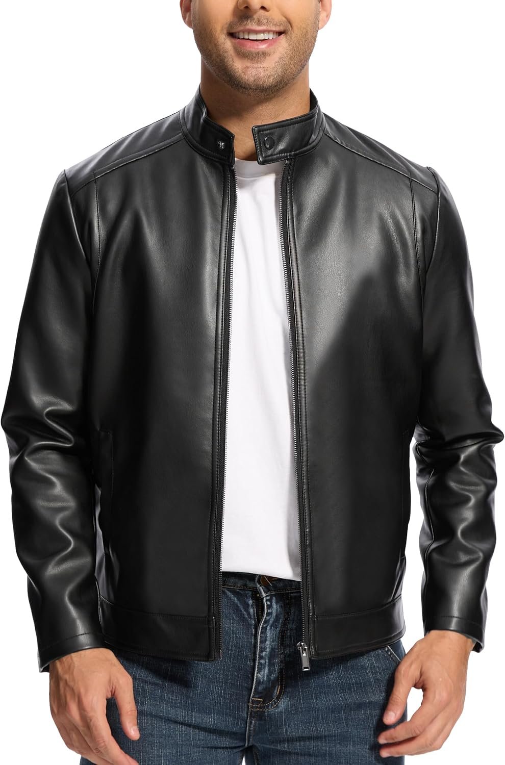 Men’s Lightweight Motorcycle Bomber Jacket with Stand Collar