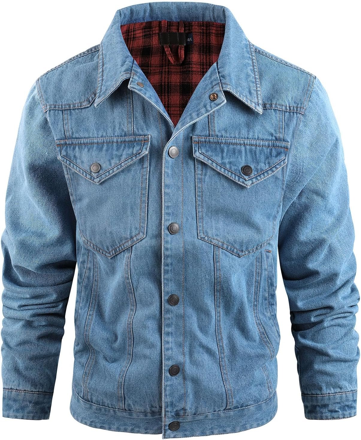 Men’s Flannel Lined Snap Closure Denim Jacket Vintage Casual Style - Image 2
