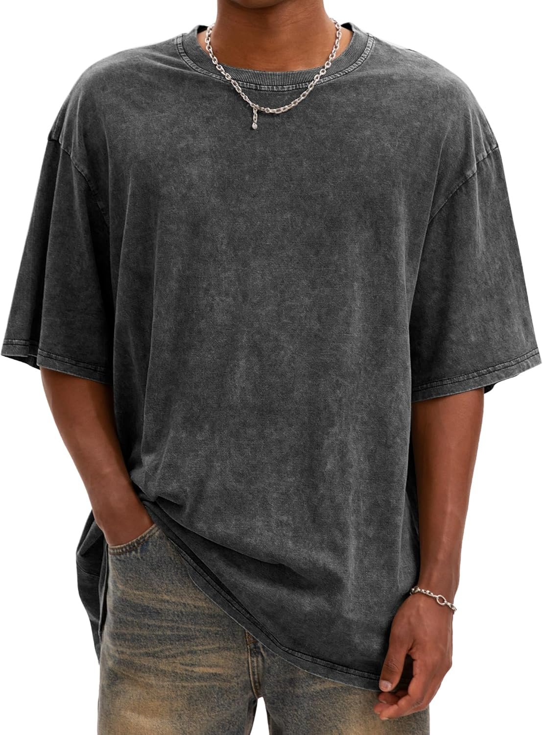 Men's oversized vintage cotton acid wash heavyweight loose fit T-shirt