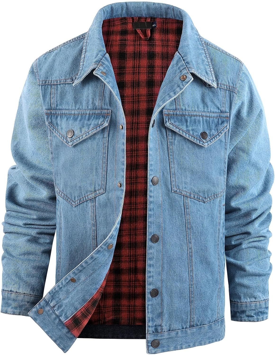 Men’s Flannel Lined Snap Closure Denim Jacket Vintage Casual Style