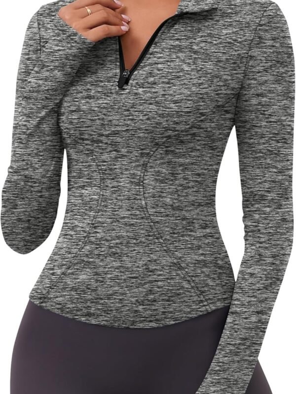 Women's long sleeve quick-dry quarter-zip crop athletic yoga slim fit workout shirt