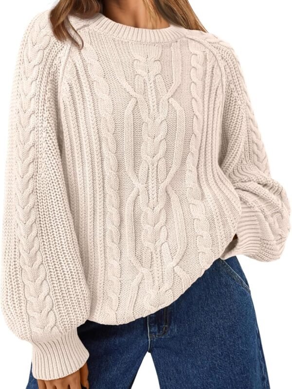 Women’s Oversized Cable Knit Crew Neck Fall Sweater