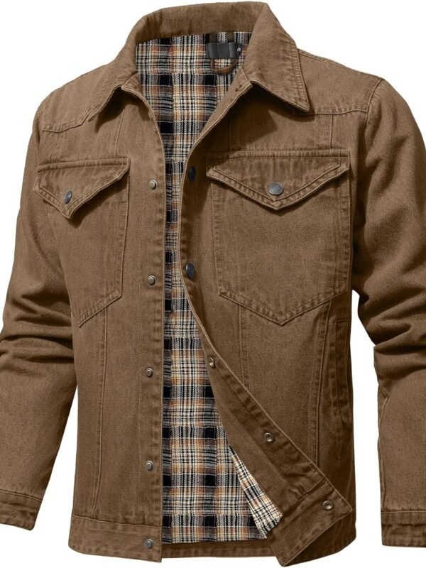 Men’s Flannel Lined Denim Jacket Snap Closure Heavy Duty Style