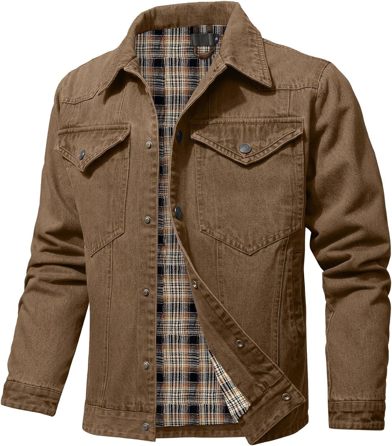 Men’s Flannel Lined Denim Jacket Snap Closure Heavy Duty Style