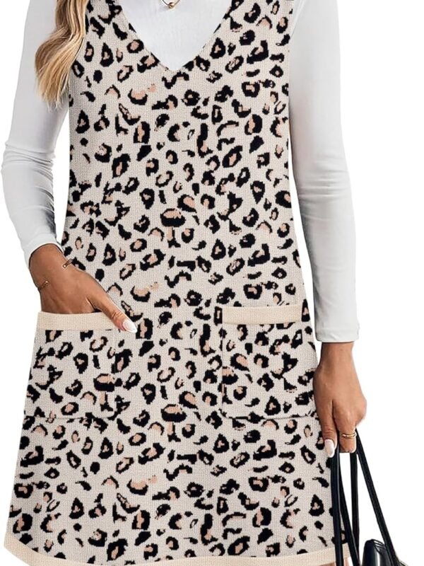 Women’s Sleeveless V-Neck Knit Sweater Vest Dress with Pockets