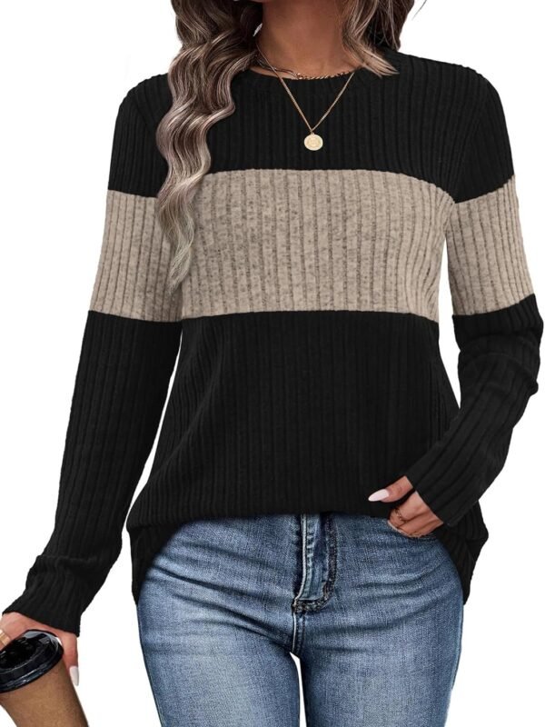 Women’s Trendy Color Block Long Sleeve Knit Sweater Top