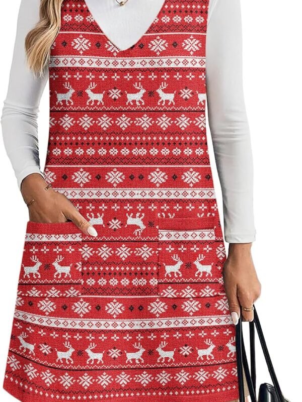 Women’s Sleeveless Knit Sweater Vest Dress Casual Pullover Style with Pockets