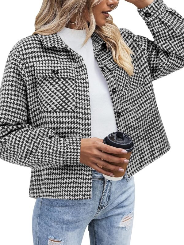 Women’s Cropped Plaid Button Down Jacket Casual Fall Shirt Coat